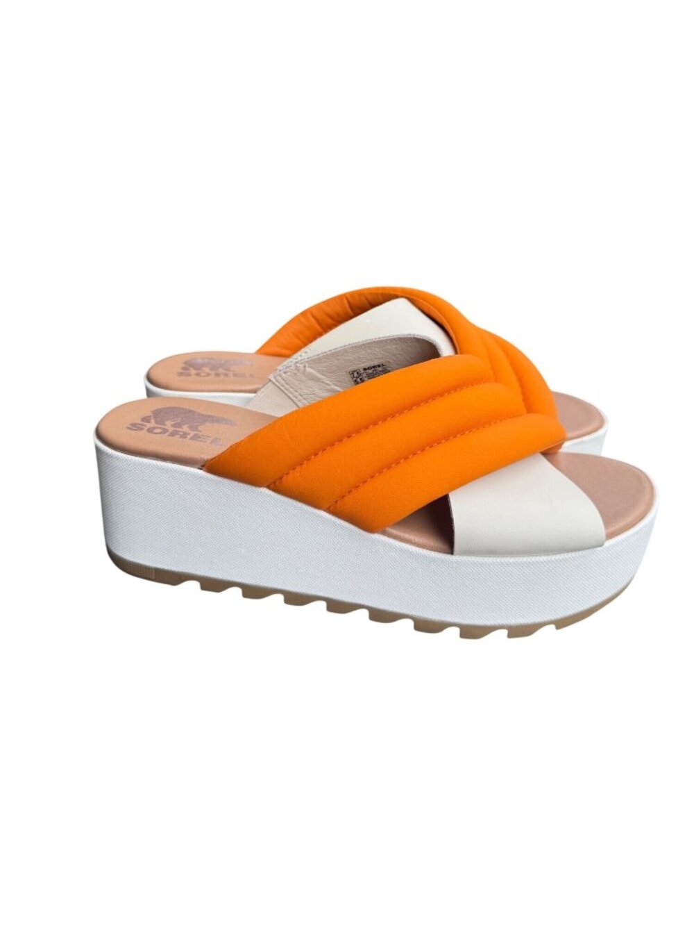 Sorel Womens Size 7.5 Cameron Flatform Puff Wedge Leather Slip On Sandals